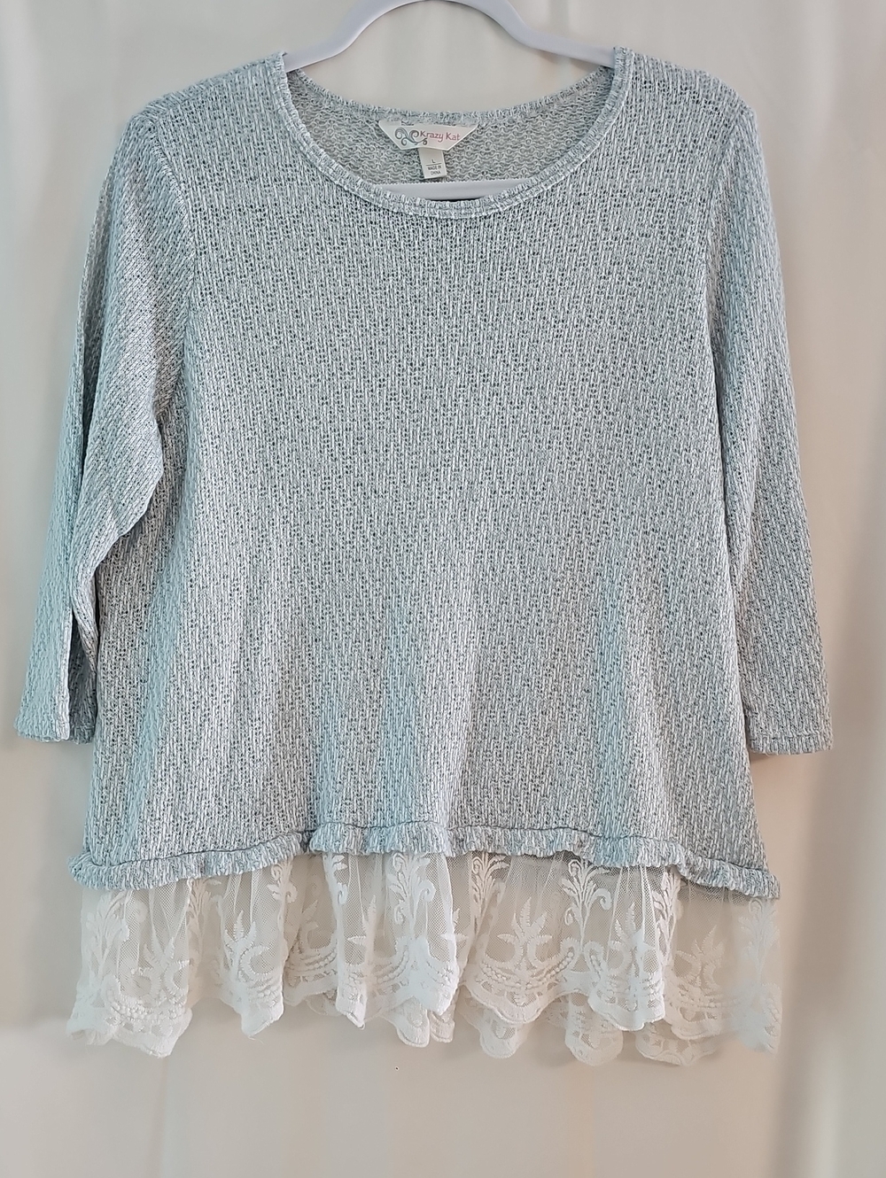 krazy kat Light Gray Knit Tunic with White Lace Trim